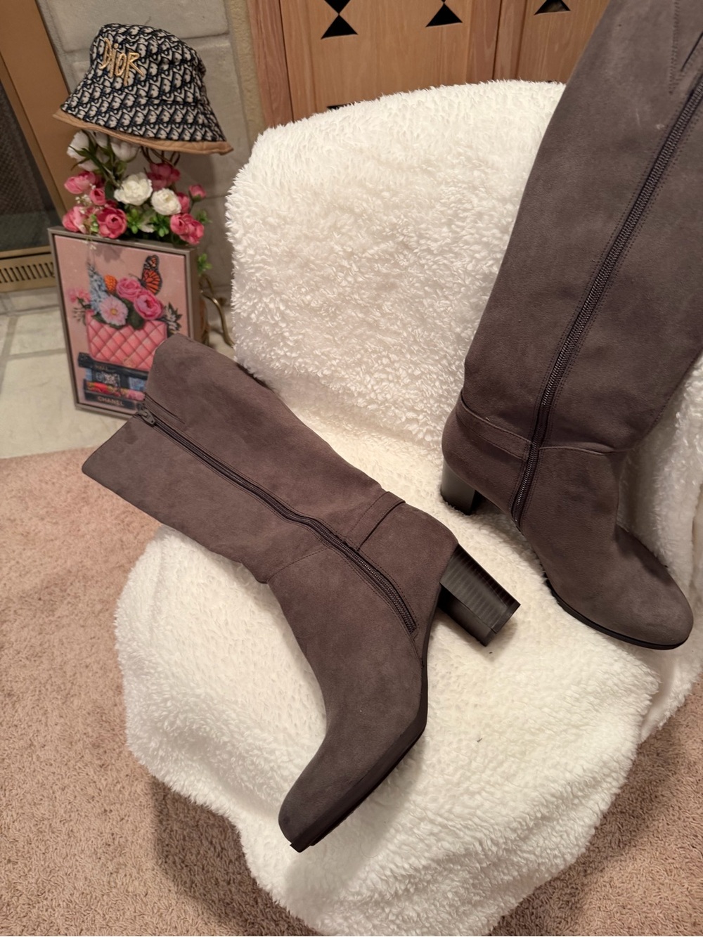 Giani Bernini Taupe Suede Over-the-Knee Block Heel Boots - Picture 2 of 5